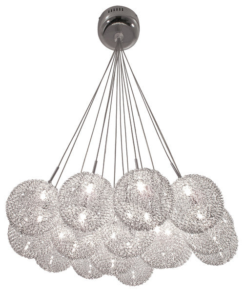 15-Branch Chandelier Ball Shade Covered of Metal Mesh, Chrome